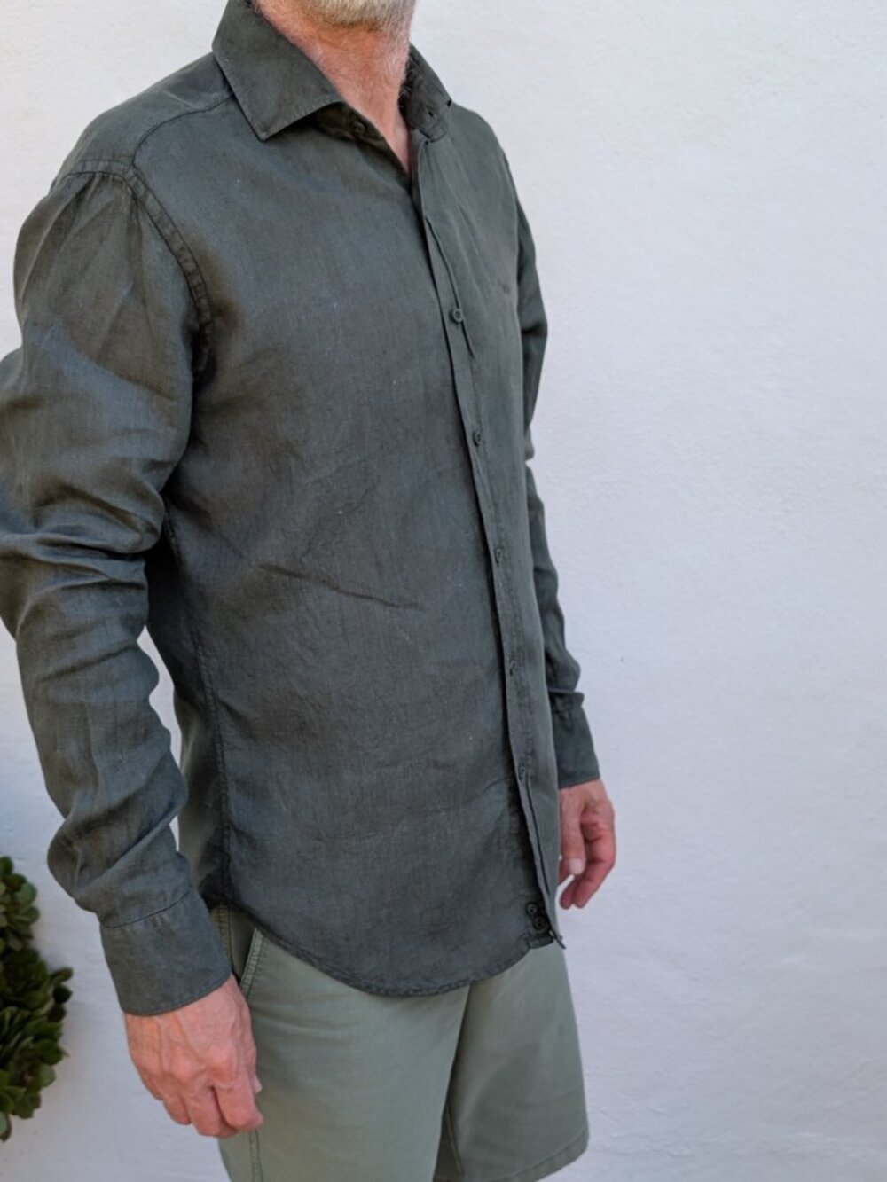 Vintage Carlos Cordoba Linen shirt dark green men's medium - Picture 2 of 8